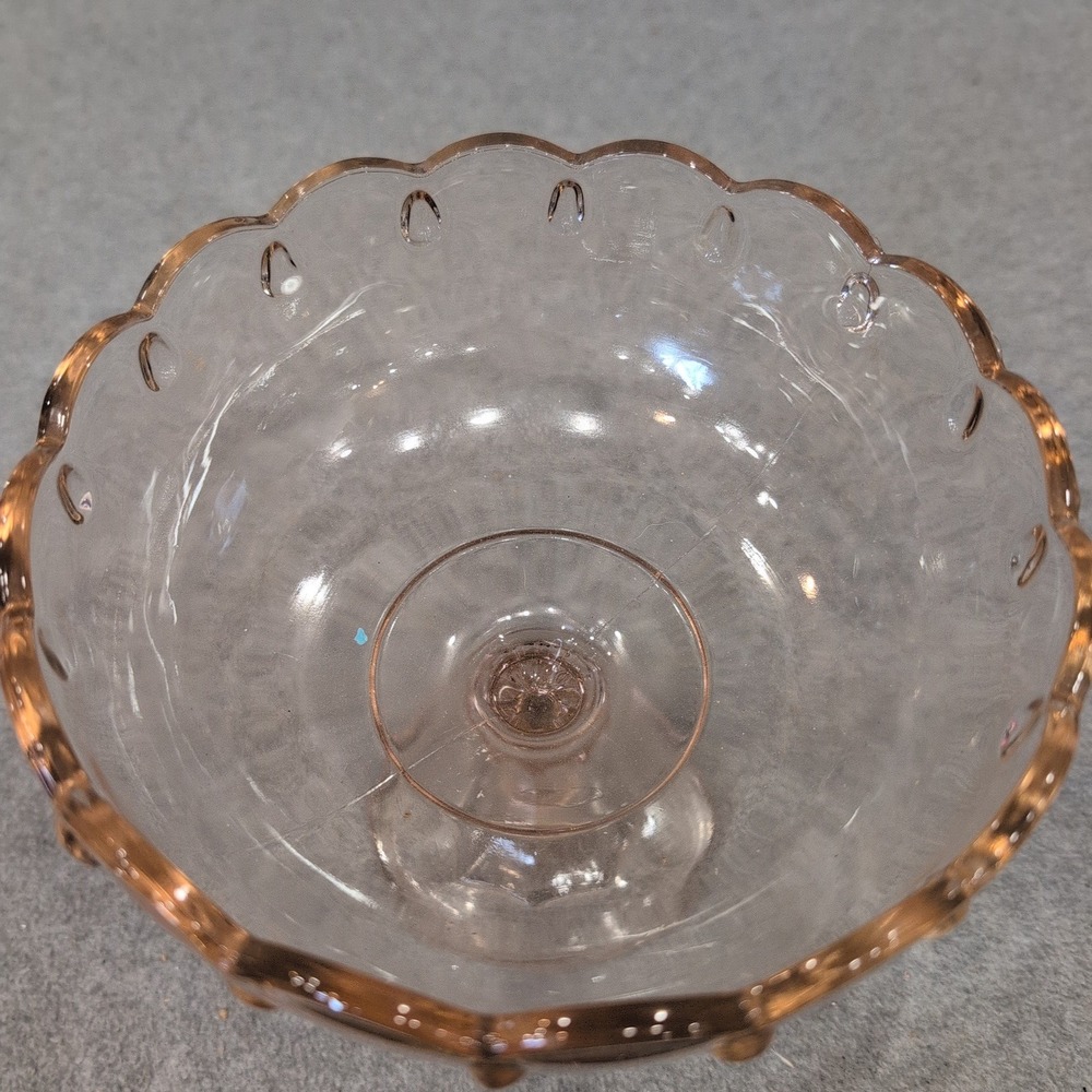 Indiana Glass Garland Teardrop Pink Pedestal Compote Bowl Scalloped Rim Vintage - Picture 6 of 6